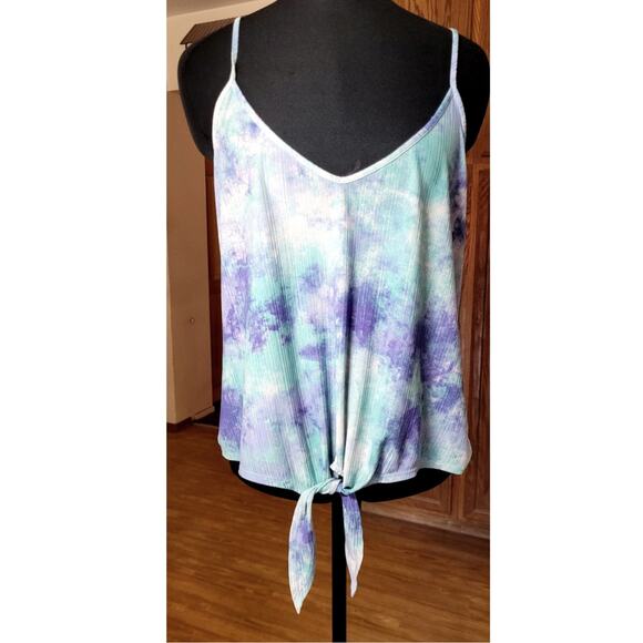 Tank Top Blue Purple Tie Dye L 12-14 Spaghetti Straps Boho Y2K Grunge Hippie - Picture 1 of 9